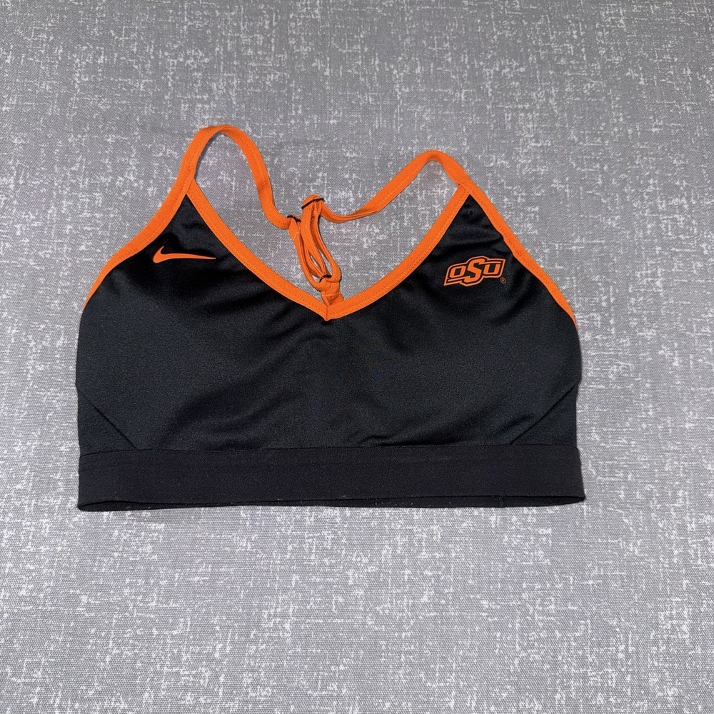 Oklahoma State Cowboys OSU Sports Bra Womens Small Black Nike AR7745-010 NCAA